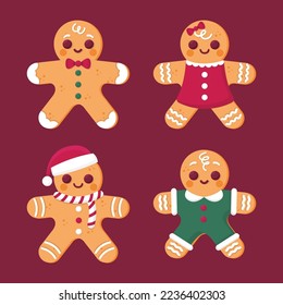 Free vector flat gingerbread man cookies editable collection Free Vector Image