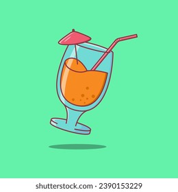 Free vector glasses of orange juice with straw and cocktail umbrella illustration. Food and drink cartoon icon.