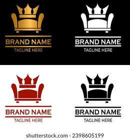 Free vector gradient gold crown sofa logo template furniture logo black white  elegant golden
