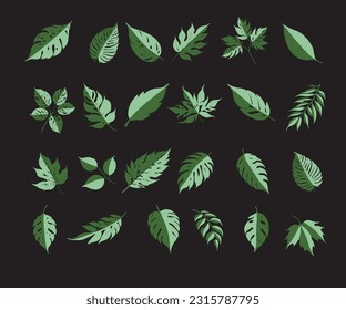 Free vector green leaf design element set on a beige background vector