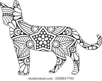 Free vector hand drawn cat background,Animal Mandala Coloring page for Kids and Book Vector Design