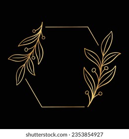 Hojas doradas dibujadas a mano libre marco flor de fondo editable floral imagen vectorial
