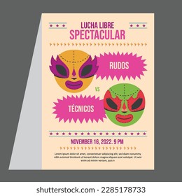 Free vector hand drawn mexican wrestler flyer design template
