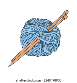 Freie Vektorhandgezeichnete Hand Stricken mit Löffel aus Garn detaillierte Linie Kunst-Doodle