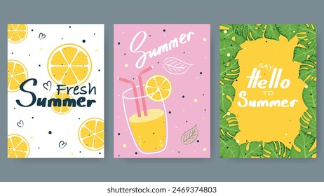 Free vector hand drawn summer card poster collection