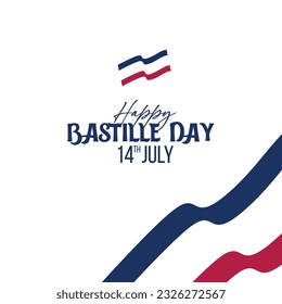 Free vector happy bastille day font with france flag ribbon decoration for commemorate happy bastille day 14 th July