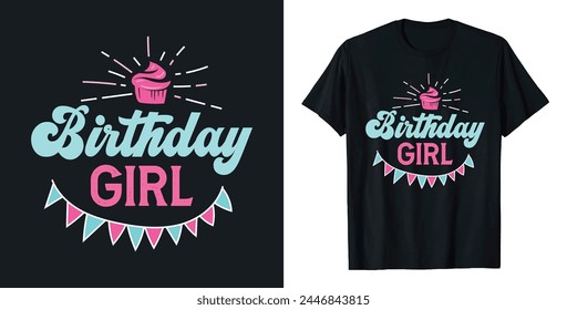 Kostenlose Vektorgrafik Happy Birthday Typografie T-Shirt Design flache Illustration Vorlage