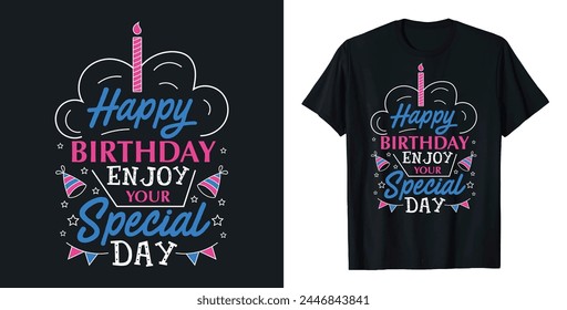 Free Vector Happy Birthday typography t-shirt design flat illustration template