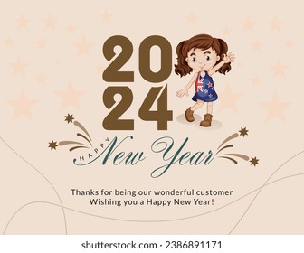 Free vector happy new year 2024 holiday background with firework decoration vector