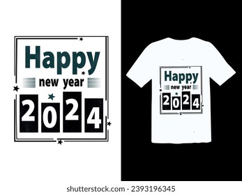 Free vector happy new year 2024 text typography t shirt design