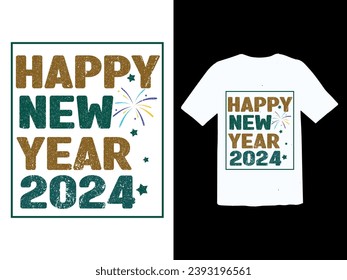 Diseño de camiseta de tipografía de texto libre de vector feliz año nuevo 2024