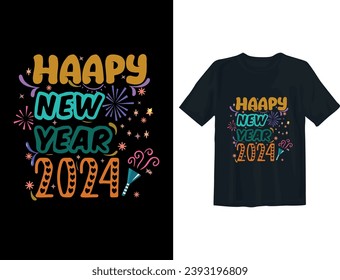Diseño de camiseta de tipografía de texto libre de vector feliz año nuevo 2024