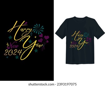 Free vector happy new year 2024 text typography t shirt design