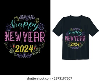 Free vector happy new year 2024 text typography t shirt design