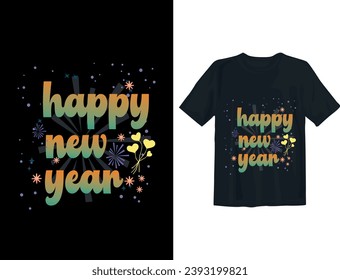 Free vector happy new year text typography t shirt design