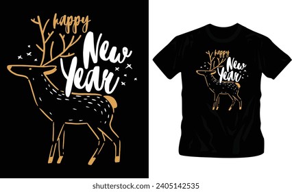 Free vector happy new year text typography t shirt design for party, new year night, ready to print