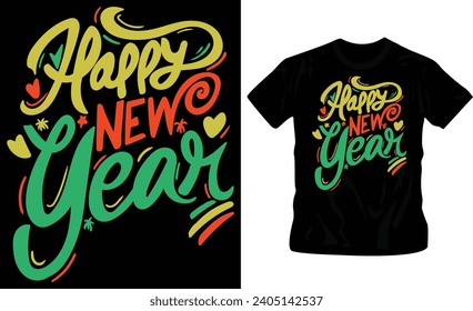 Free vector happy new year text typography t shirt design for party, new year night, ready to print