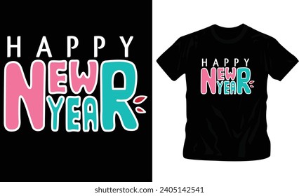 Free vector happy new year text typography t shirt design for party, new year night, ready to print