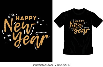 Free vector happy new year text typography t shirt design for party, new year night, ready to print