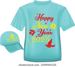 Vector gratis feliz año nuevo 2024 tipografía de texto diseño de camiseta