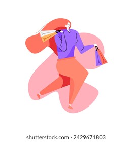 Free vector happy woman carrying shopping bags