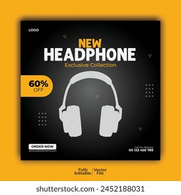 Free vector headphone social media post promotion template
