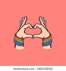 Free vector heart hand gesture lgbtq+ rainbow pride