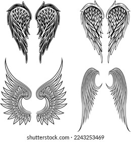 FREE VECTOR HERALDICS WINGS FOR TATTO DESIGN OR ANGEL WINGS.