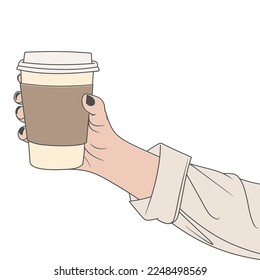 Free vector holding a coffee drink cup with his hand and wearing a colored shirt