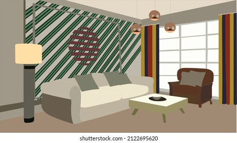 Free Vector | House interior with furniture scenery, cartoon illustrator