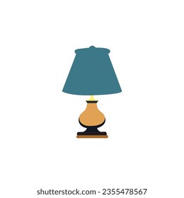 Free vector house lighting lamp realistic composition with solid blue wall and bedside table with
