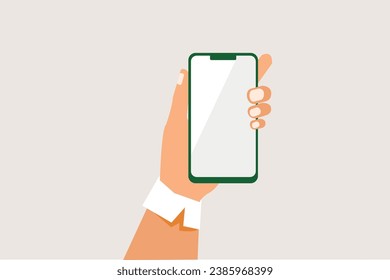 Free vector human hand holding mobile phone.