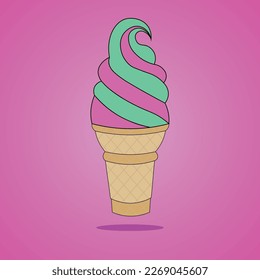 Free vector ice cream cone cartoon icon illustration. sweet food icon concept isolated . flat cartoon style