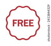 Free vector icon. Red badge sticker illustration sign. Promotion and advertising.