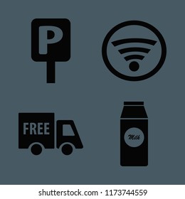 free vector icons set. with free delivery, wi fi, pack milk and parking sign in set
