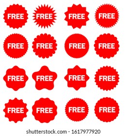 Free vector icons set. Red badge sticker illustration sign collection. Promotion and advertising.