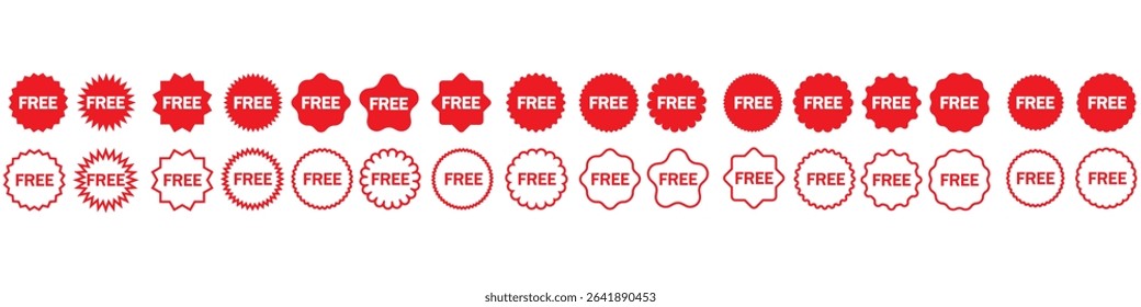 Free vector icons set. Red badge sticker illustration sign collection. Promotion and advertising.