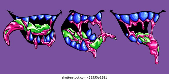 Free vector illustration bundle of a monster's mouth with fangs and a roaring, scary smile