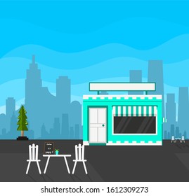 Free vector illustration of a cafe in the middle of the city