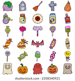 Free vector illustration collection of Halloween candy theme stickers