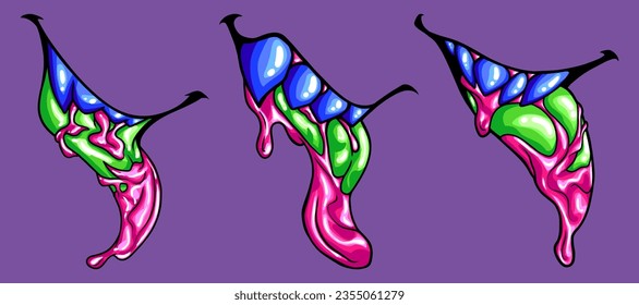 Free vector illustration of a collection of monster mouths with fangs and roaring with scary smiles