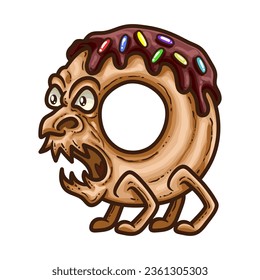 Free vector illustration of a crazy and scary donut monster