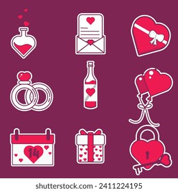 Free vector illustration of cute valentines day icons.