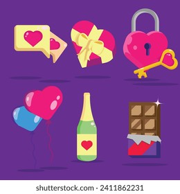 Free vector illustration of cute valentines Day icons.