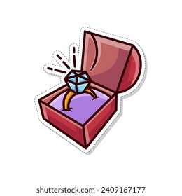 Free vector illustration of a sparkling proposal ring sticker