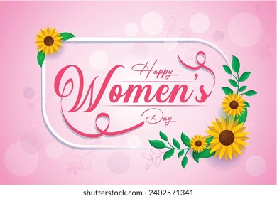 Free Vector International Women's Day 8 march with frame of flower and leaves