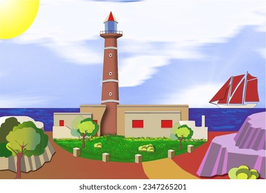 Free vector interpretation of the lighthouse of Cabo Polonio. on the Atlantic coast of Uruguay.