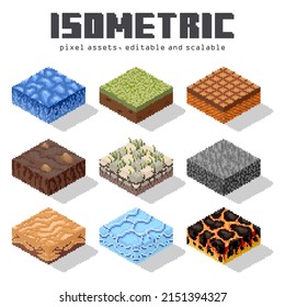 Free Vector, isometric tiles decoration game pixel assets