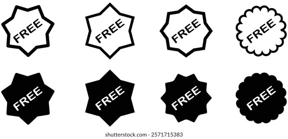 Free vector label illustration set. Free line icon. Gift or present for purchase. Label for services, online stores, markets. Sign, promo offer, e-commerce