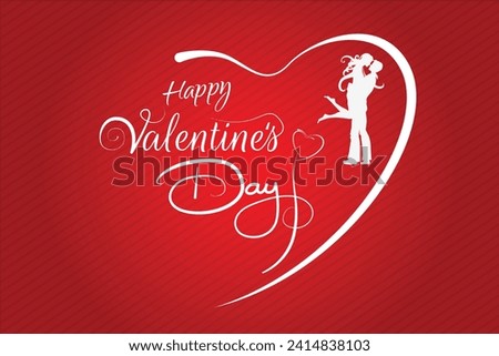 Free vector lettering happy valentines day card background, Happy valentines day gift celebration card vector design with cute couple and red background